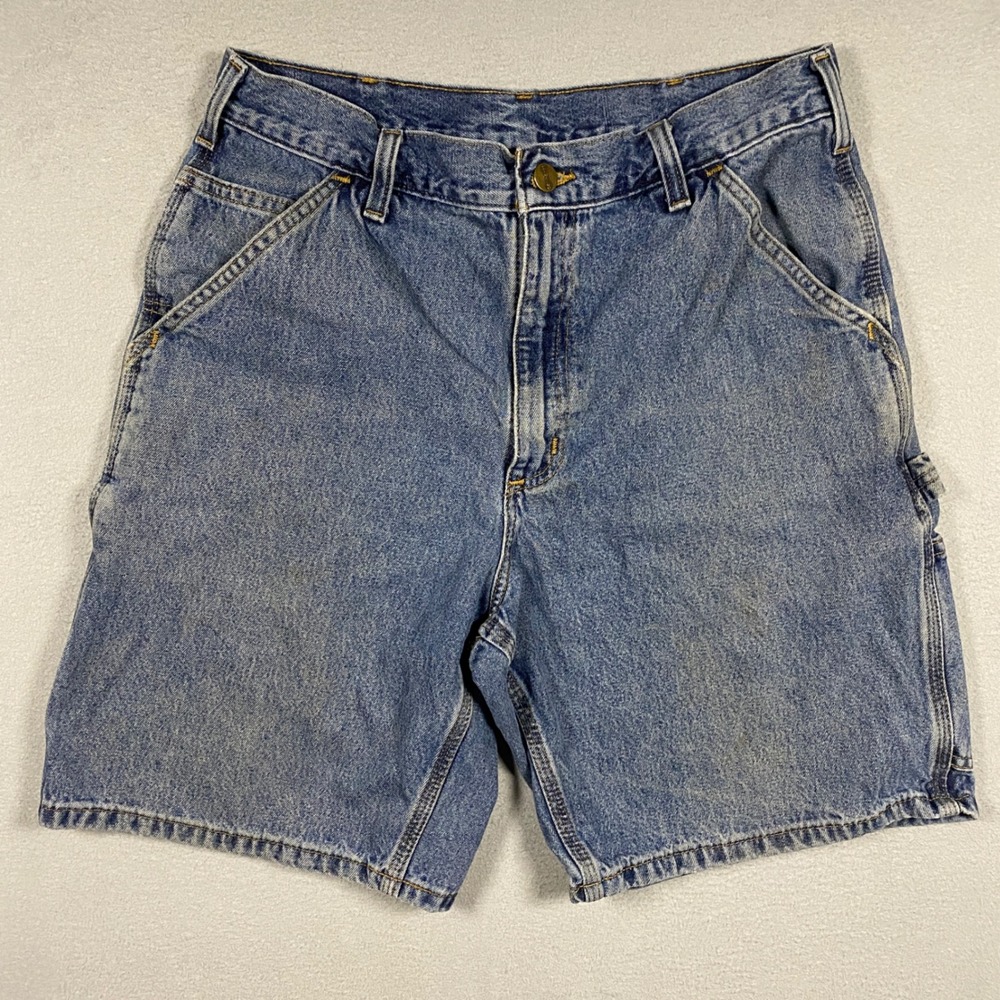 Vintage Carhartt Carpenter Shorts Mens 32 Blue Denim Loose Fit B28 DPS Utility